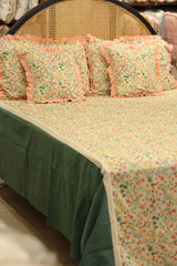 Bedsheets - Premium king floral printed lace bedsheet with cushion covers bud