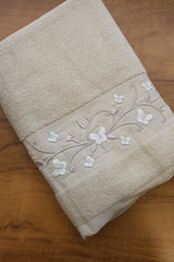 Premium Floral Embroidery Bath Towel – Pastel