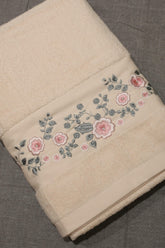 Premium Floral Embroidery Bath Towel – Pastel