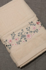Premium Floral Embroidery Bath Towel – Pastel