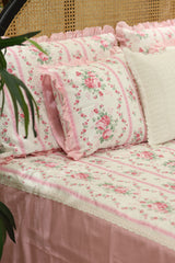 Bedsheets - Premium Queen floral printed lace bedsheet with cushion covers Rose bud