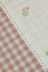 Table cloth - Check embroidery (6Seater- Peach)