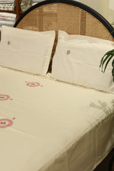 Bedsheets - Queen Premium machine embroidery bedspread off white base