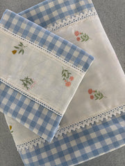 Bedsheets - King Premium check floral embroidery bedsheet