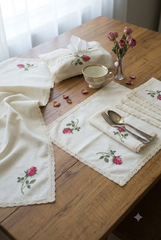 Combo Rose Table Linen Set (Runner, Placemats & Tissue Box Cover)