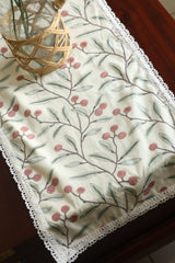 Embroidered Berry Branch 6 Seater Table Runner Lace Border