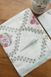 White Lilly Cotton Handblock Percale Single Bedsheet