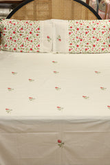 Premium Cross stitch Embroidery Cotton King Size Bedspread Set Cottage collections 1