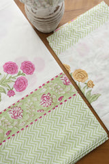 Bedsheets - Queen percale cotton handblock white lily bedsheets
