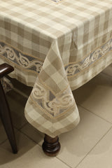 Classic Checkered 6 -Seater Tablecloth with Embroidered Lace Border