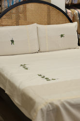 Vine Embroidery Cotton Double Bedsheet Set