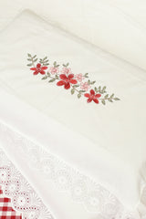 Bedsheets - King Premium check floral embroidery bedsheet Xmas theme edition