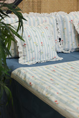 Bedsheets - Premium king floral printed lace bedsheet with cushion covers Blue bud
