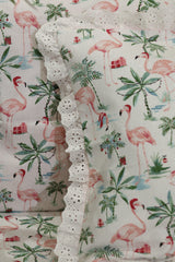 Bedsheets - Premium king floral printed lace bedsheet with cushion covers pink bud