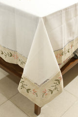 Floral Embroidery White 6 - Seater Tablecloth (60x90 Inches)