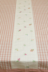 Table cloth - Check embroidery (6Seater- Peach)