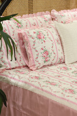 Bedsheets - Premium Queen floral printed lace bedsheet with cushion covers Rosebud