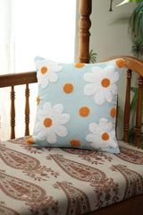 Light Blue Daisy Floral embroidery Cushion Cover ( 16*16 inches)