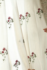 Curtains - Embroidery Semi transparent curtains LINEN ROSE ( off white base)