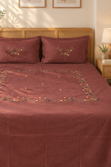 Queen Size Premium Machine Embroidery Bedsheet Set with 2 Pillow Covers (90x100)