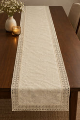 Embroidered Floral 8 seater Table Runner with Lace Border