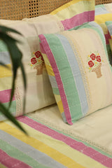 Pastel Stripe Premium Embroidery Cotton King Size Bedspread Set Cottage collections 3