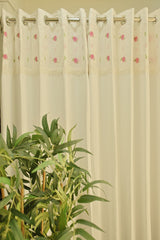 Curtains : Premium designer cross stitch embroidery curtains pure white colour