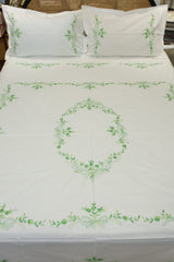 Premium Hand Embroidery Cotton King Size Bedsheet Set with 2 Pillow Covers HEK