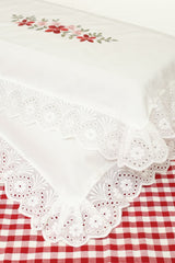 Bedsheets - King Premium check floral embroidery bedsheet Xmas theme edition