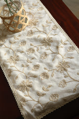 Gold Embroidered Floral 6 seater Table Runner Lace Border