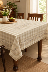 Classic Checkered 6 -Seater Tablecloth with Embroidered Lace Border POT
