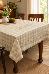 Classic Checkered 6 -Seater Tablecloth with Embroidered Lace Border