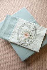 Vintage King Machine Embroidery Bedsheet with Lace Trim