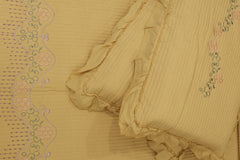Premium Floral Embroidery Soft Cotton Queen Bedcover Set with Ruffled Pillow Covers