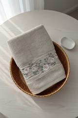 Premium Floral Embroidery Bath Towel – Pastel