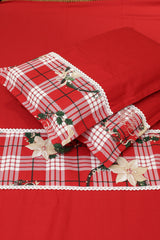 Bedsheets - Queen Premium check floral embroidery bedsheet Xmas theme edition