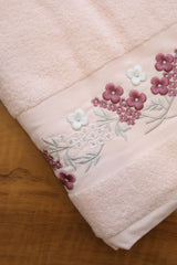 Premium Floral Embroidery Bath Towel – Pastel