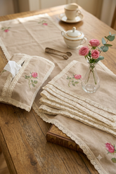 Combo Rose Table Linen Set (Runner, Placemats & Tissue Box Cover)