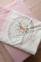 Vintage King Machine Embroidery Bedsheet with Lace Trim