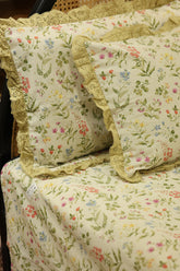 Bedsheets - Premium Queen floral printed lace bedsheet with cushion covers bud