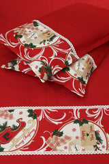 Bedsheets - Queen Premium check floral embroidery bedsheet Xmas theme edition