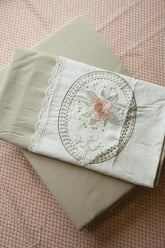 Vintage King Machine Embroidery Bedsheet with Lace Trim