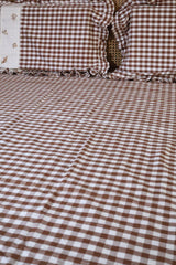 Bedsheets - King Premium check floral embroidery bedsheet(brown)