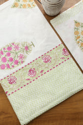 Bedsheets - Queen percale cotton handblock white lily bedsheets