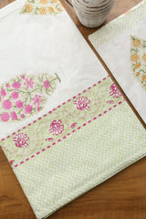 Bedsheets - Queen percale cotton handblock white lily bedsheets
