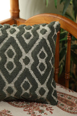 Dark Green Geometric Tufted Cushion Cover
