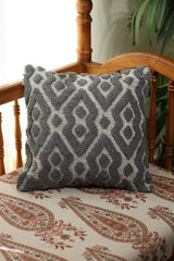 Charcoal Grey Geometric Tufted Cushion Cover