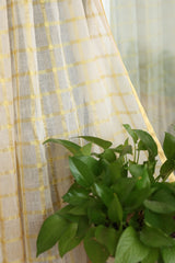 Onam Kasavu Sheer Curtain – Gold Check Elegance