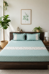 Bedsheets - Queen Premium check floral embroidery bedsheet