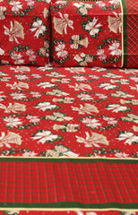 Bedsheets - Queen Premium check floral embroidery bedsheet Xmas theme edition
